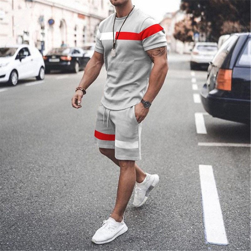 Trendy Men'S T-Shirt New Splicing 3D Short-Sleeve Shorts Sports Casual Set Dropshipping - Image 1